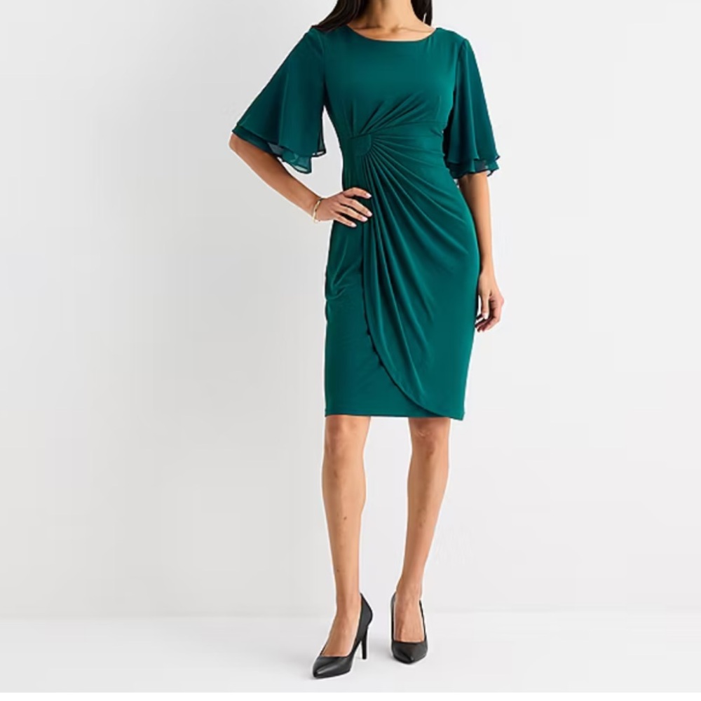 NWOT Elegant Teal Dress with Draped Detail
